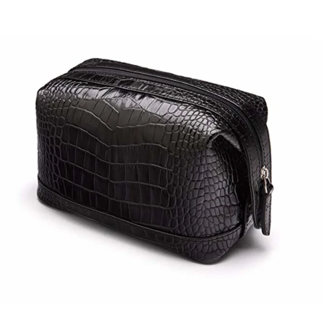 Fashion Zipper Leather Wash Crocodile Embossed Travel Toiletry Bag Travel Genuine Leather Cosmetic Men