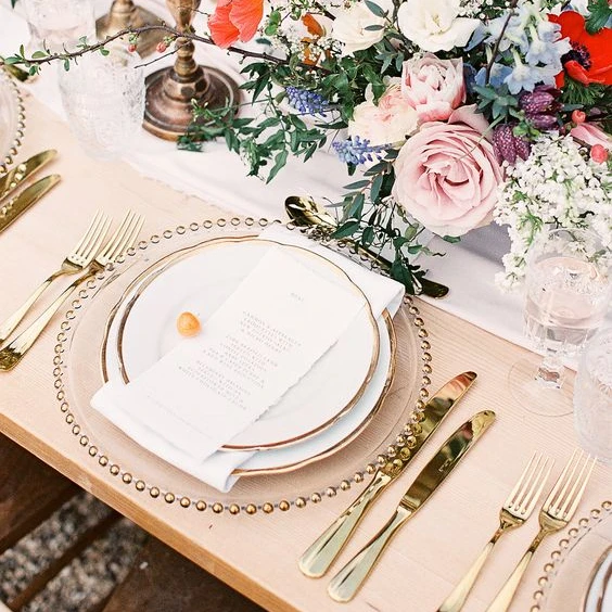  Gold beaded wedding decoration dinner plates restaurant dishes & dinnerware clear