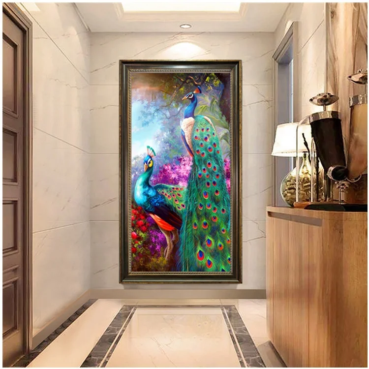 Full Drill 5d Diy Diamond Painting Peacock And Flower Rhinestones Diamond Embroidery Wall Paintings For Living Room