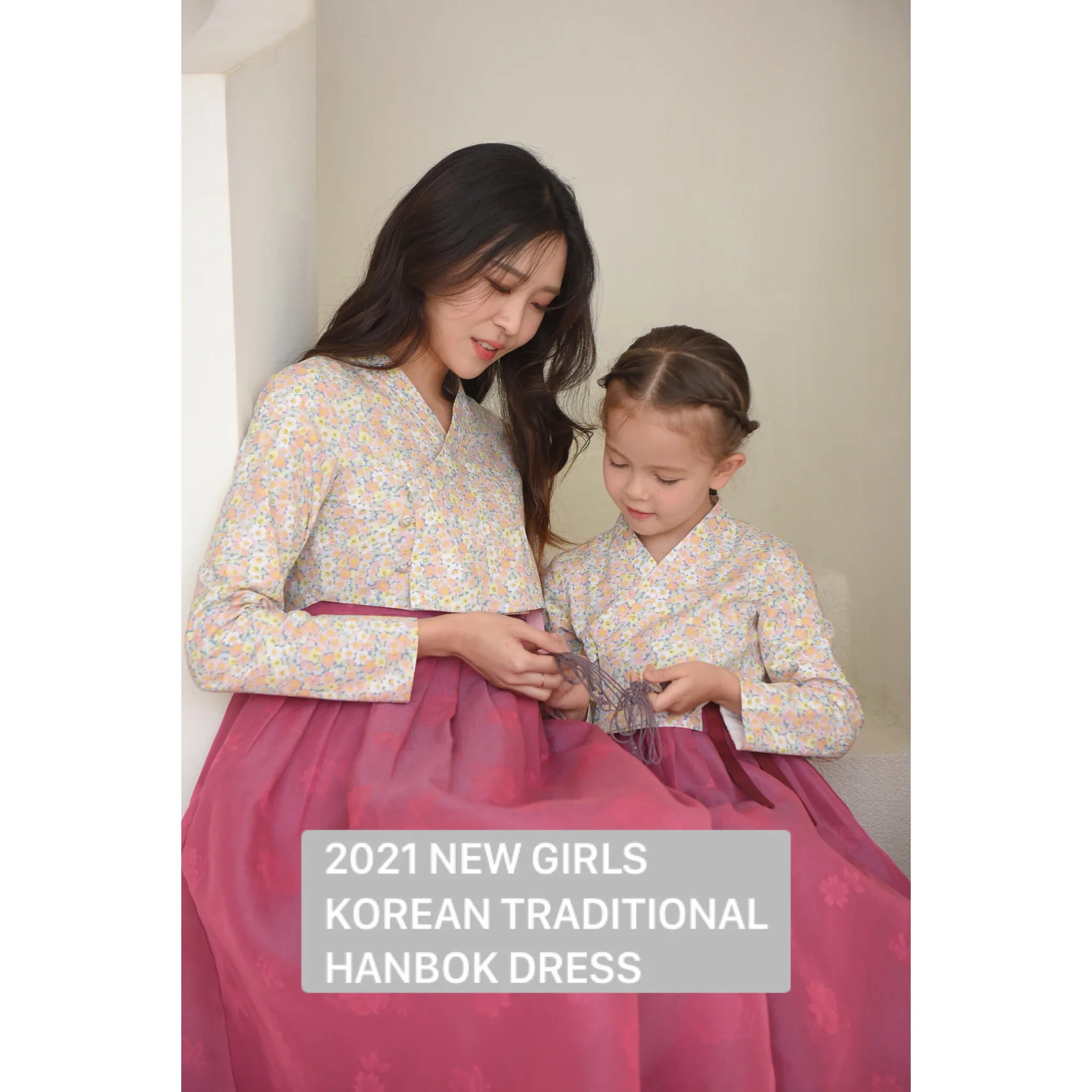 Spring Autumn Girls Kids Flowers Colorful Fashion Korean Traditional Hanbok Sunshine Blossom Jeogori & Sleeveless Dress