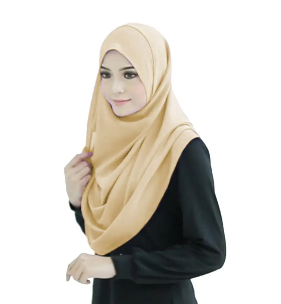 Caramel Beige Color Stitched 2 Loop Instant Hijab Scarf For Women