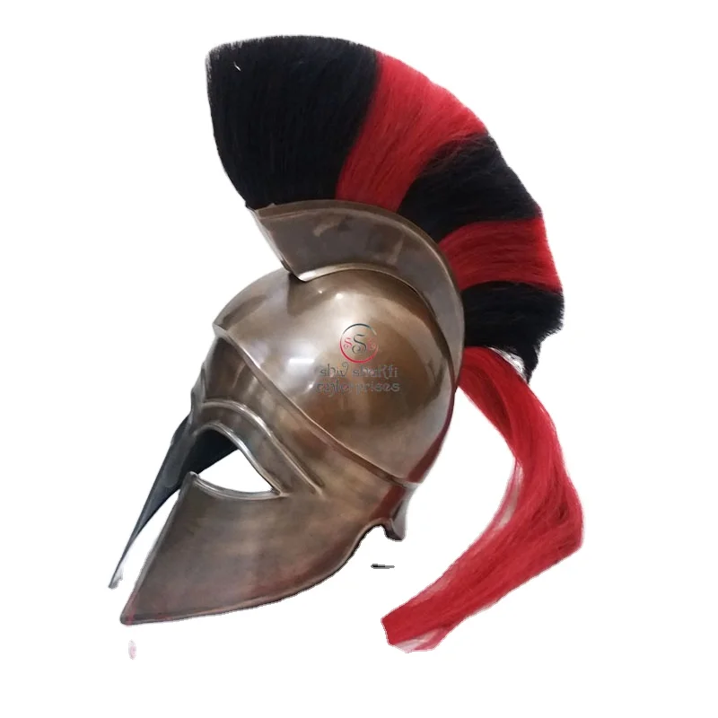 Medieval Knight Greek Corinthian Armour Helmet With Plume Wearable Halloween Theater Cosplay Costume