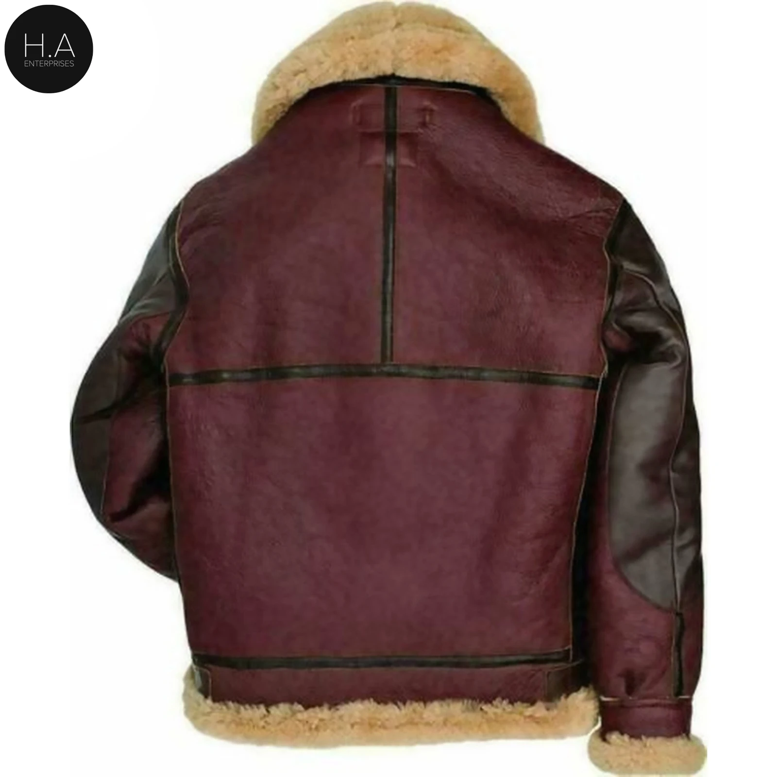 Latest design loose leather fur jacket for men Maroon Fur Bomber Real Leather Jacket For Men
