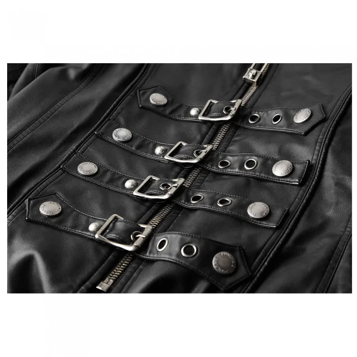 Men Long Black Gothic Imitation Leather Coat