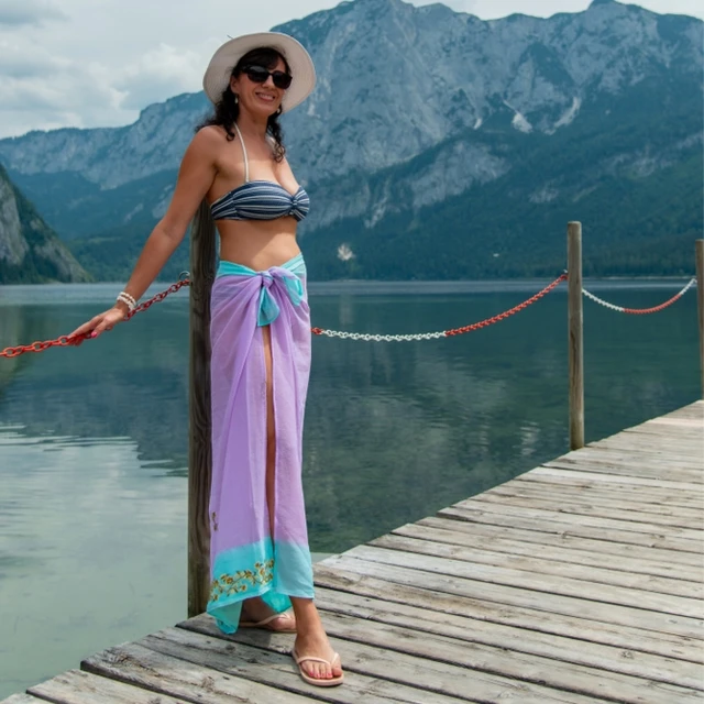 Long Pareo Bikini Beach Dress Voile Digital Printed Fashion 100% Cotton Women Summer Ladies Wear OEM Custom Printed for Adults