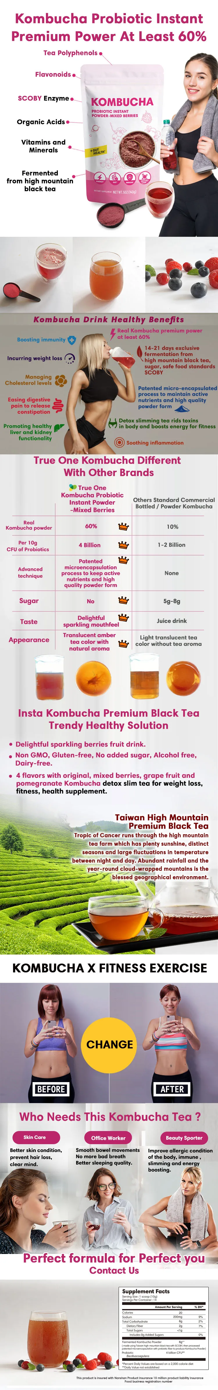 OEM ODM Custom bag detox tea private label probiotic supplement weight loss 14 day detox slim tea kombucha powder