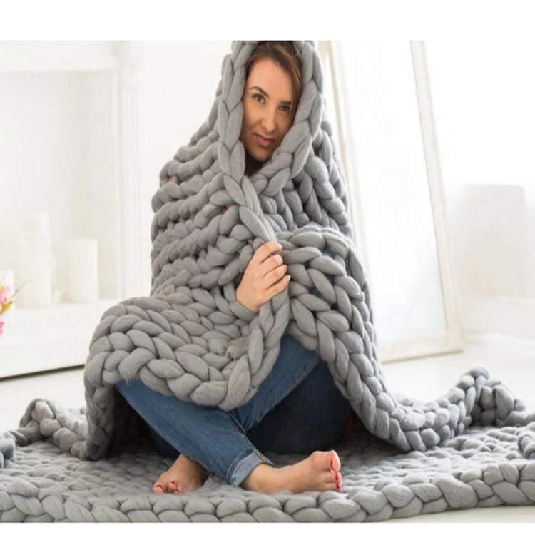 Машинная стирка синель объемный большой кабель вязание бросок пряжи одеяло