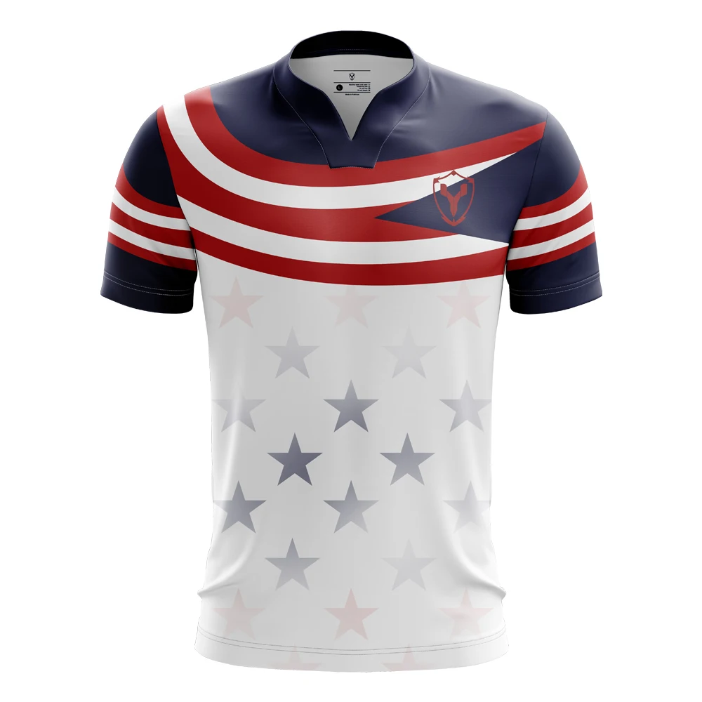 Latest Fashionable Start Printed Striped Sublimation Hot Sale Top Quality Custom Design Your Team Rugby Jersey Plus Size For Men