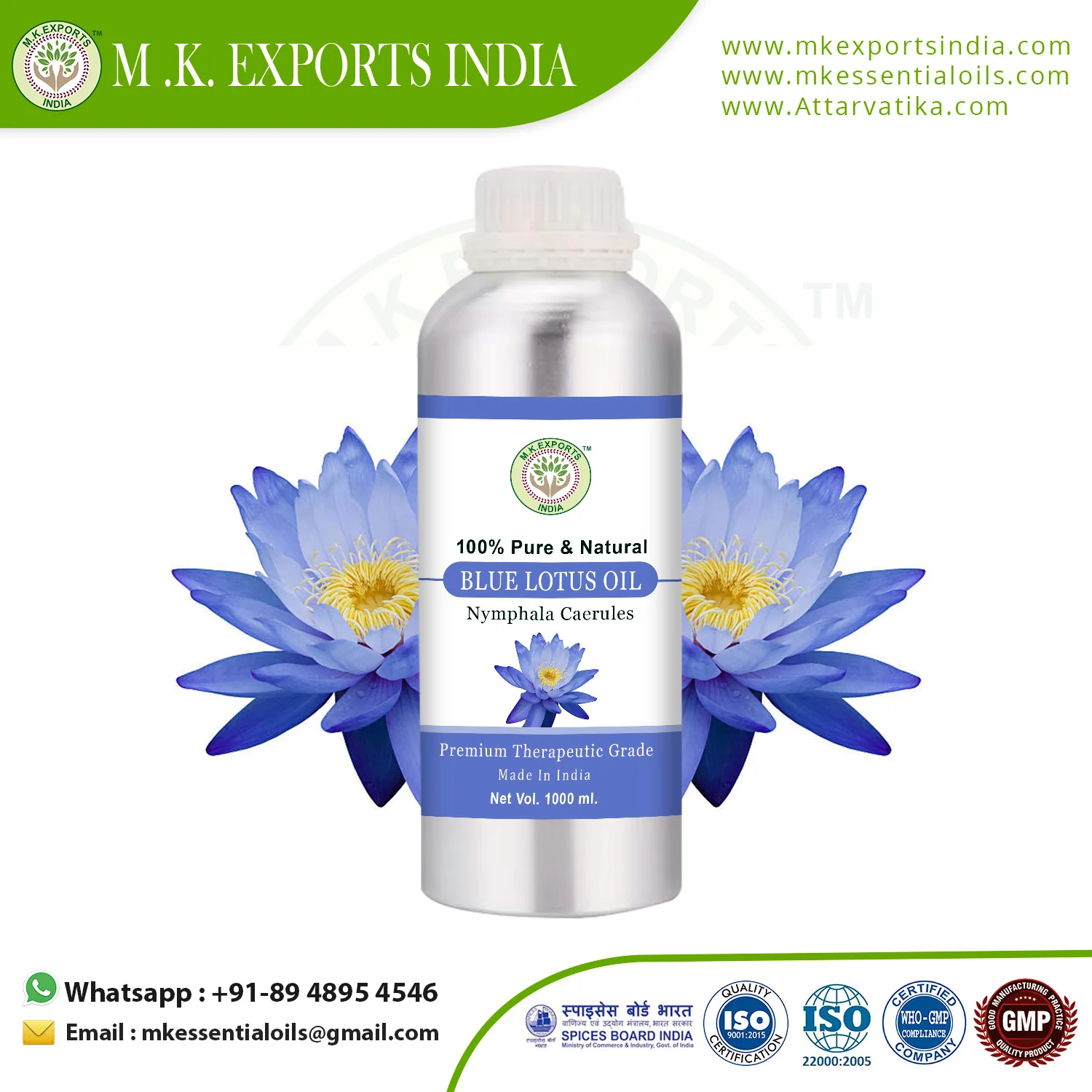 High Quality Best Selling 100% Pure  blue lotus flower essential oil At Best Prices