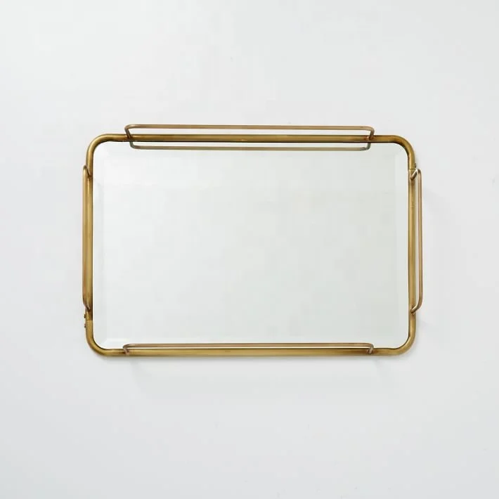 Mirror Serving Tray Rectangular Round Square Made in India Handmade Commercial Buyers Wholesale Vintage Unique Best Selling