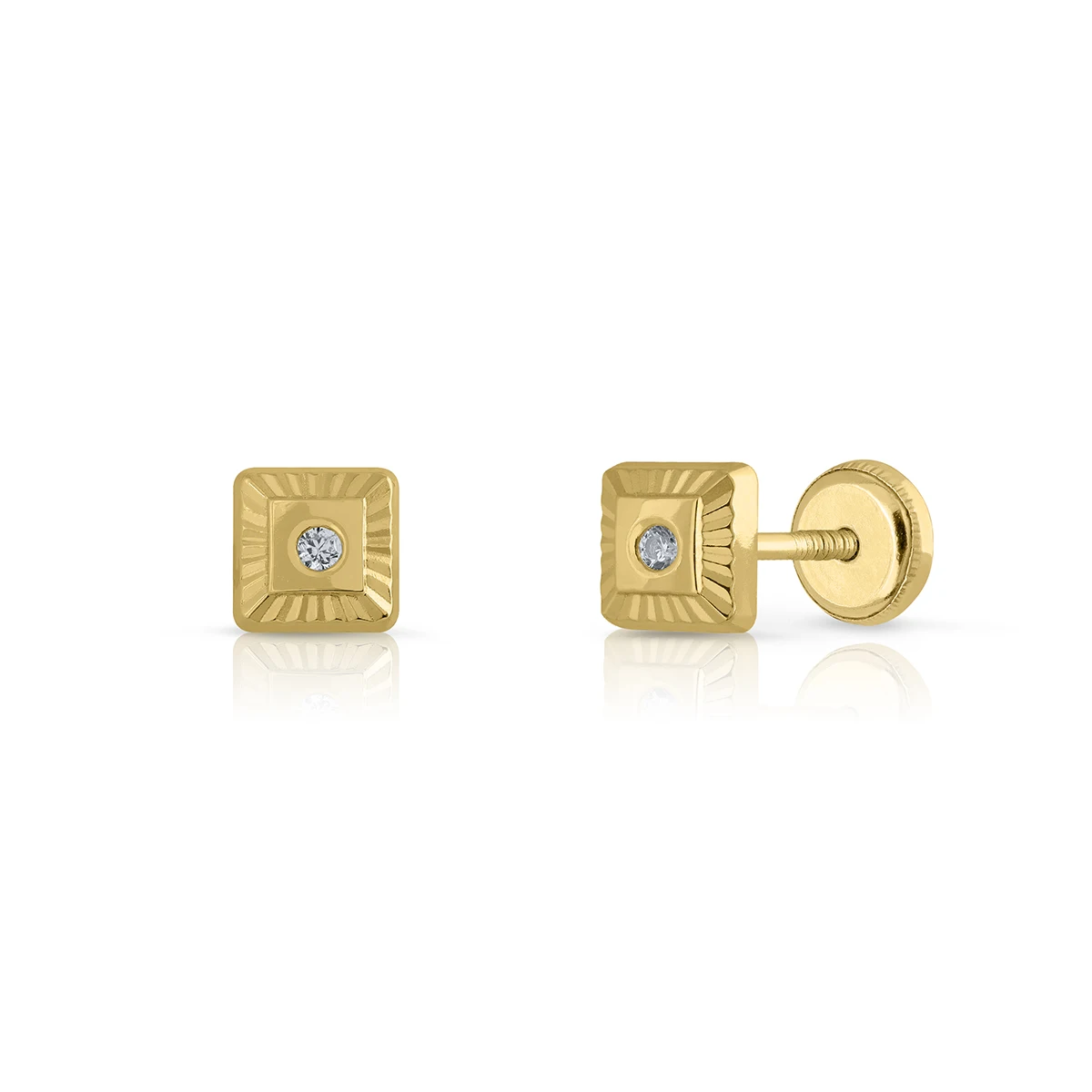 9K SOLID GOLD Fashion Earrings (Available 10k-14k-18k) Square CZ Women Children Kids Ear Clip Screw Back Made in Spain