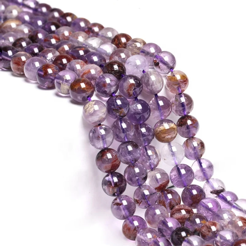 Wholesale natural gemstone quartz 6/8/10/12mm smooth round high quality purple phantom quartz loose beads for DIY jewelry making
