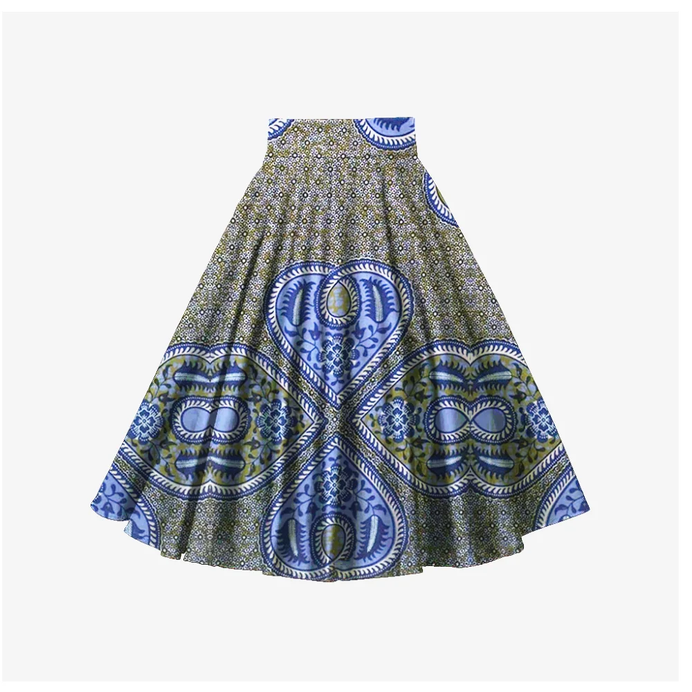 
Rapheeze Wax Printed Blue Heart Floor Length Maxi Skirt 