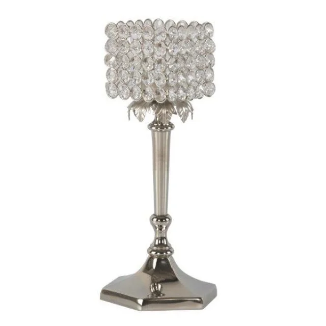 Handmade Aluminium Silver Candle Holder customized logo print stylish casual Tree Design Crystal Tea Light Holders