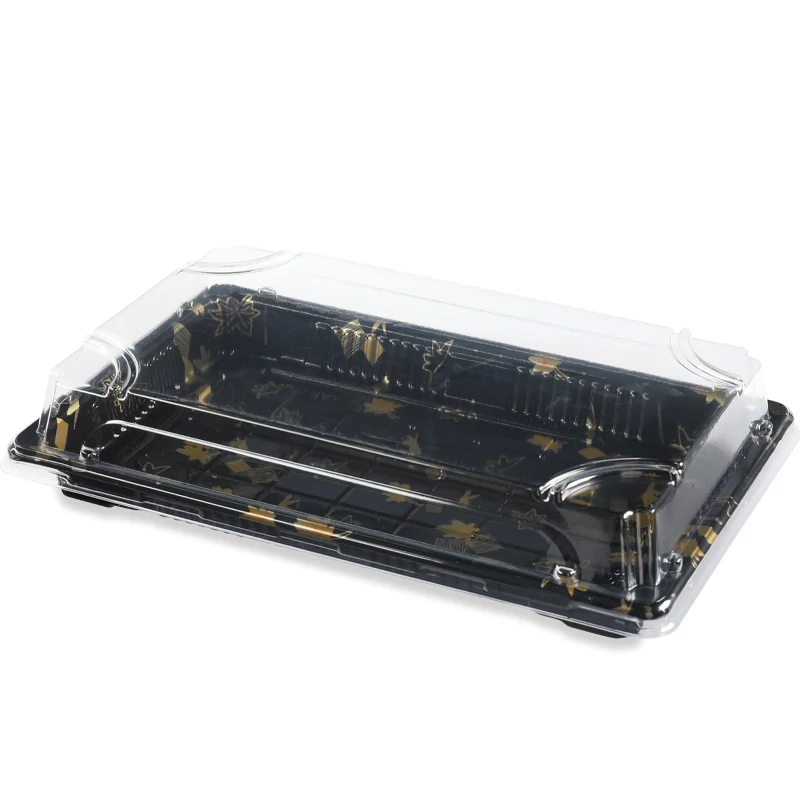 Black Printed BOPS Plastic Sushi Takeaway Box Sushi Packaging Boxes with Clear Lid