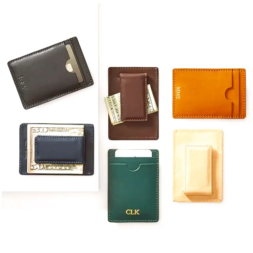 Мужской тонкий кожаный кошелек с зажимом для денег и логотипом производителя