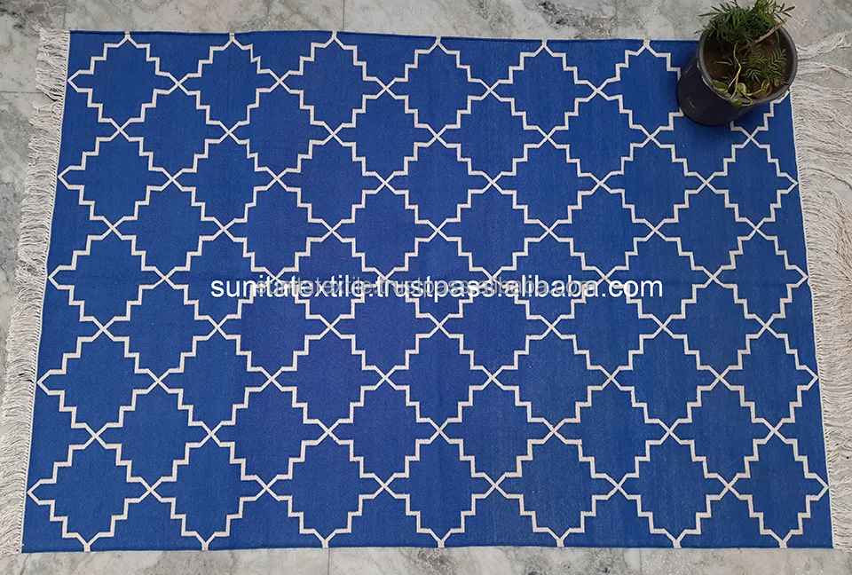 Wholesale High Quality Indian Handmade Modern Home Office 100% Cotton Woven Outdoor Dhurrie Floor Rug Boho Runner Bedroom Carpet