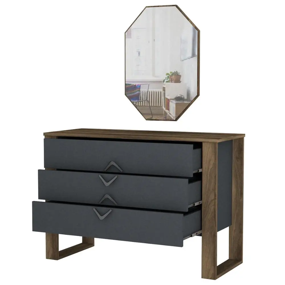 Excluisve Bumerang Wooden Bedroom Furniture Mirrored Chest of Drawers Walnut Anthracite