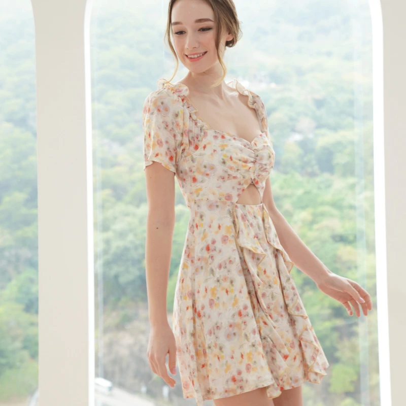 New dress Custom lady dress summer casual Fashion beautiful floral elegant sexy formal evening mini short dress for women girl