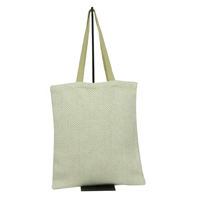 
 Canvas Handbag with White Beige Herringbone pattern & Tape Handle / Fashion Bag / Lady handbag SA 8000-2014 Certified India Made  