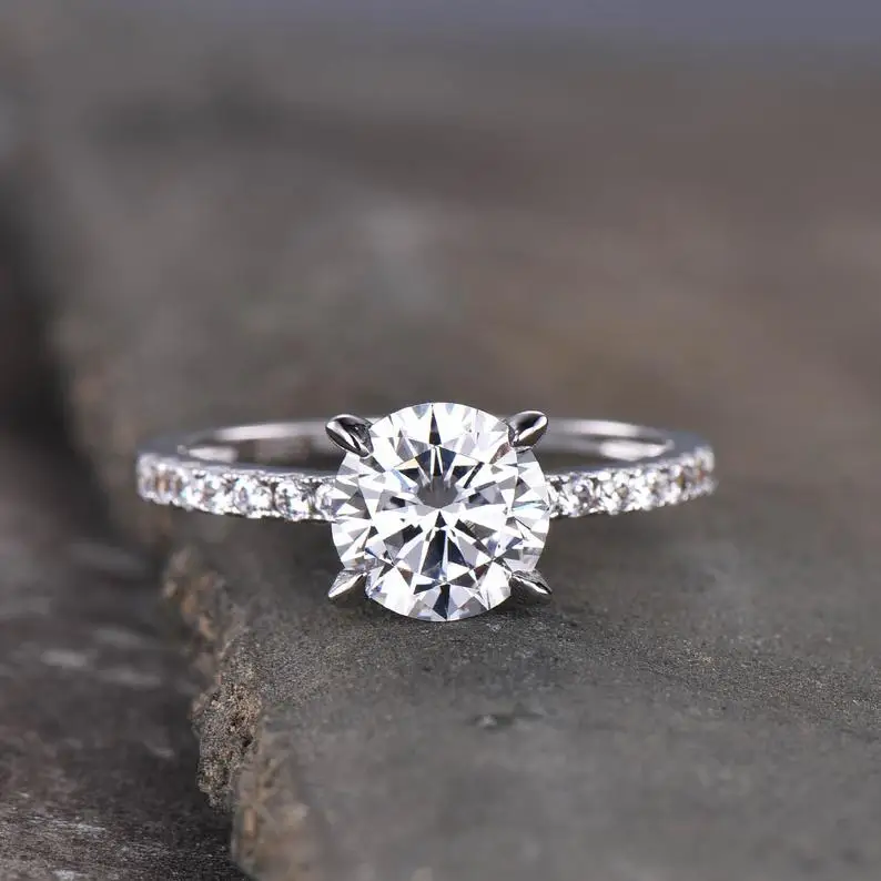 7mm Round Shape CZ Diamond Wedding Band Cubic Zirconia Solitaire Ring 925 Sterling Silver Engagement Promise
