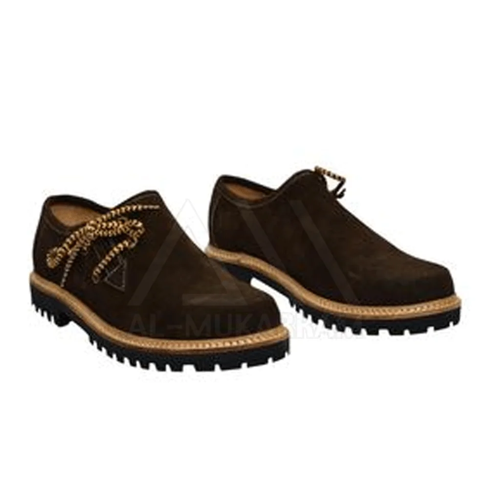 
Traditional Bavarian Men Shoes Dark Brown Suede Leather Oktoberfest Costume 