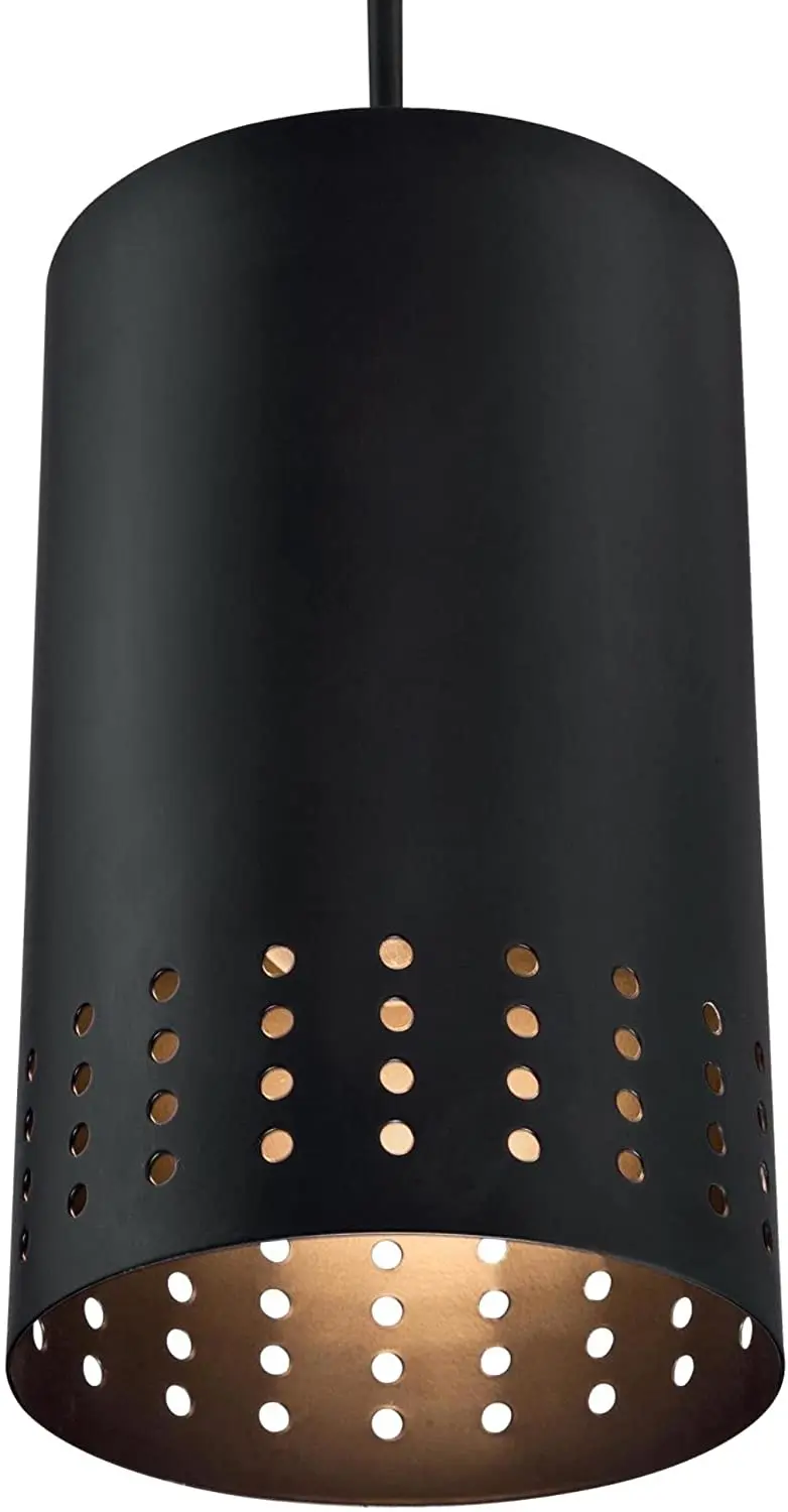 Industrial Contemporary One-Light Adjustable Perforated Cylindrical Metal Shade Pendant Lamp Hanging Light For Loft Restaurant