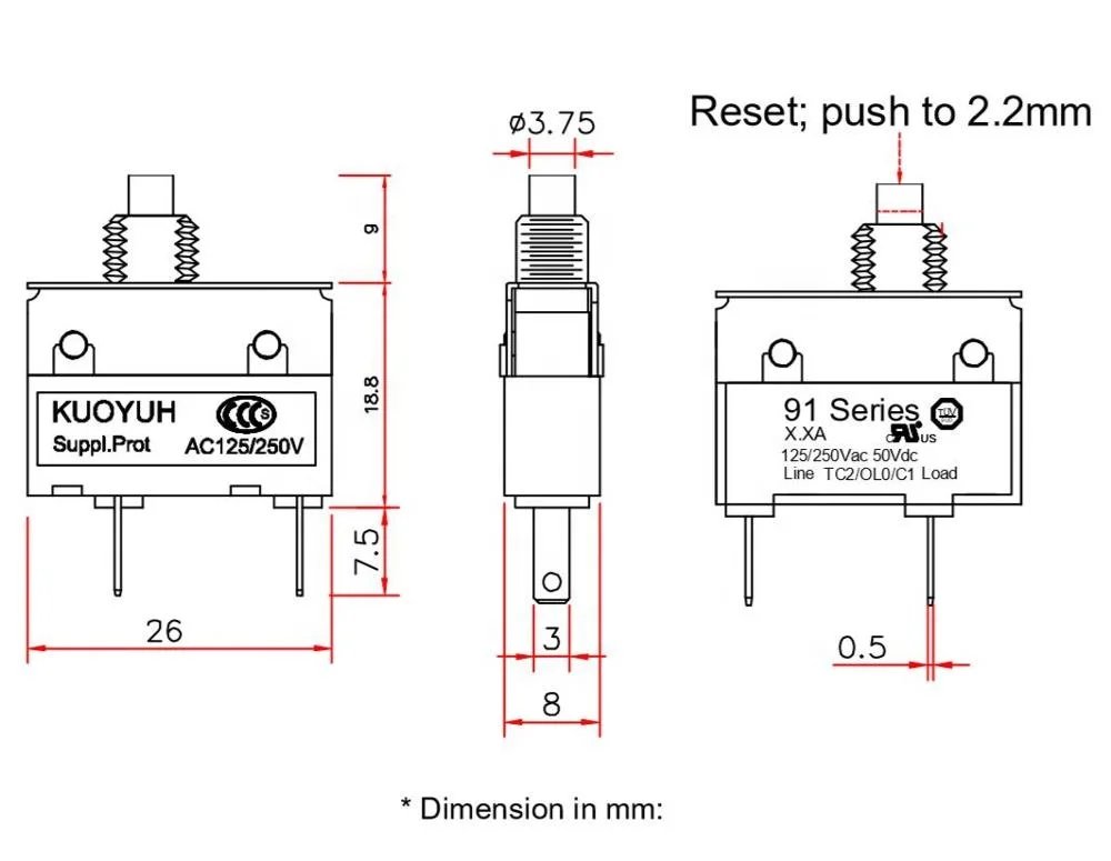 Kuoyuh 91 series 0.5 A dyson spare parts   metal nut reset switch electronic circuit breaker
