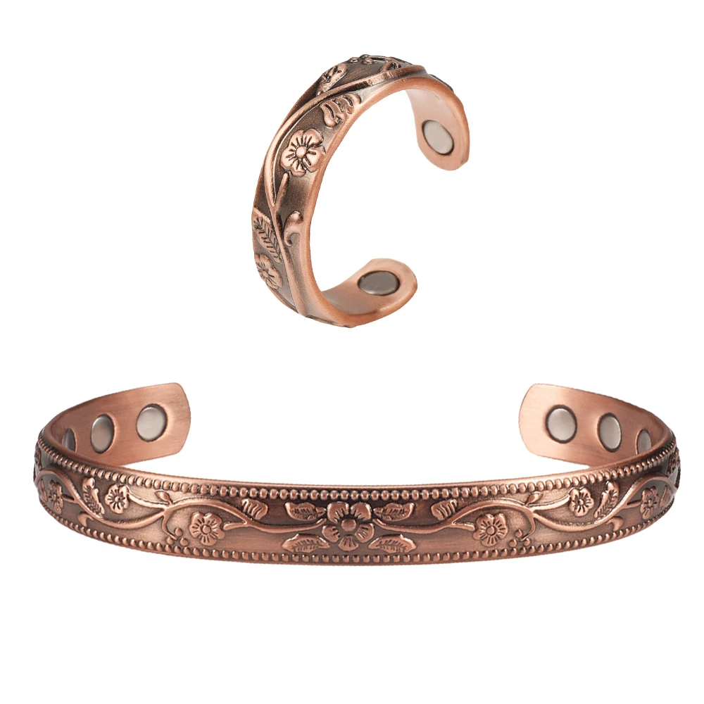 Energinox Antique Pure Solid Wholesale Adjustable Copper Magnetic Rings Jewelry for Woman