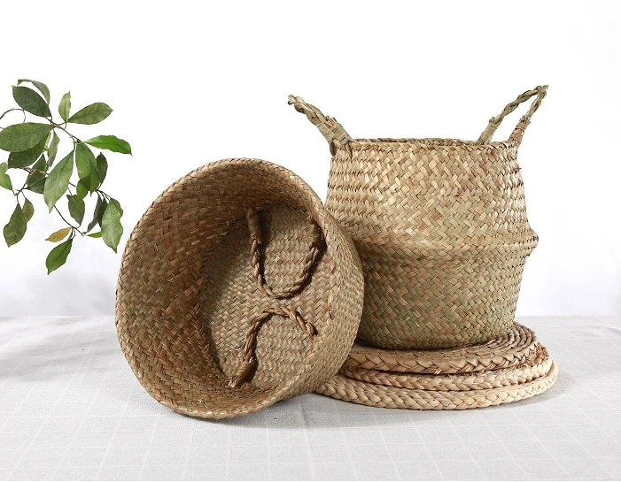 
Foldable Reusable Biodegradable Picnic, Laundry, Plants growing, storage Seagrass Basket Vietnam Handicraft With 5 Sizes 