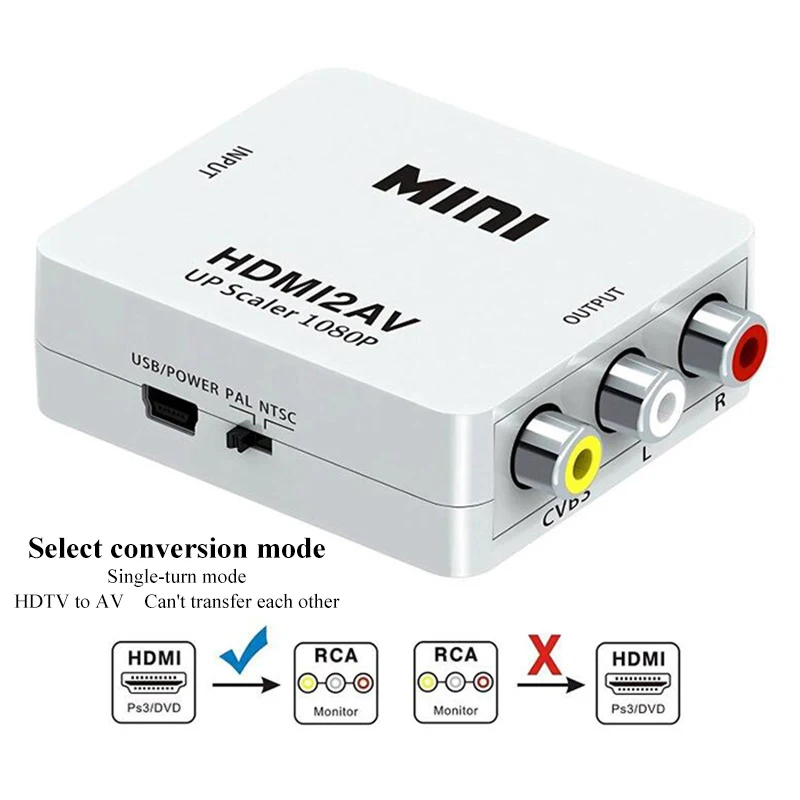 Адаптер-преобразователь HDTV в AV HD видео преобразователь RCA AV/CVSB L/R 1080P 2AV Поддержка NTSC PAL