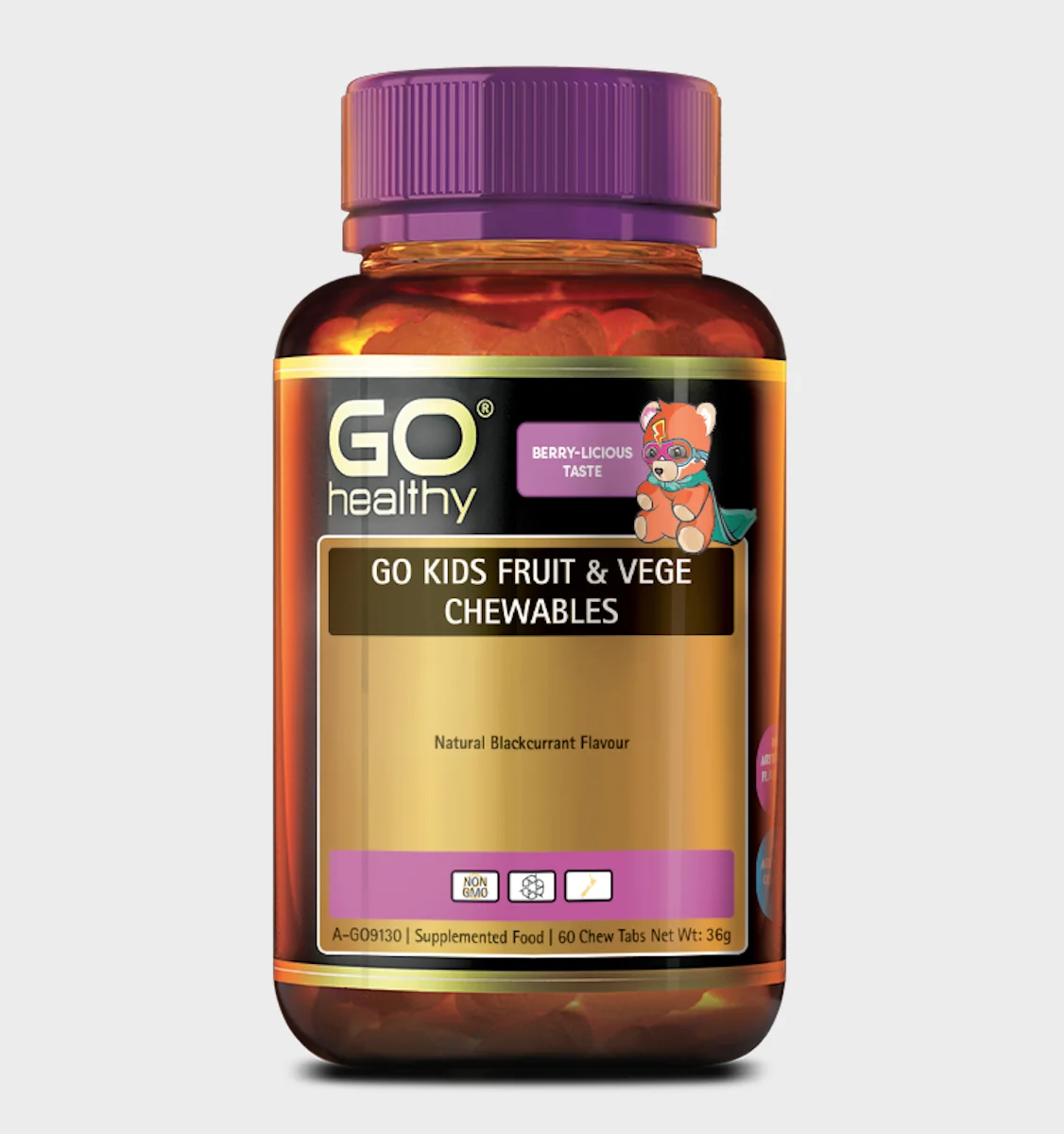 
 GO Healthy фрукты и овощи для детей-60 жевательных таблеток-натуральный вкус черной смородины-Сделано в Новой Зеландии  