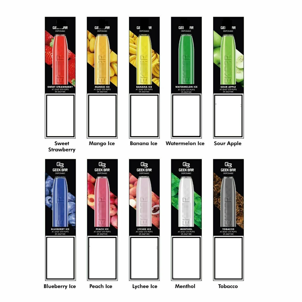 Factory PriceOriginal Atomizer Box Pre-filled 2ml Geek Bar 575 Puffs Capacity BOX Packaging Fast Delivery