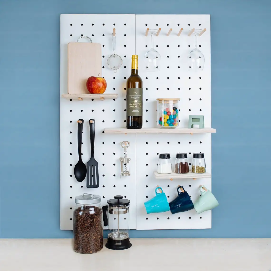The wall organizer RECTANGLE birch peg board  peg rack  regal Wooden Shelf with pegs