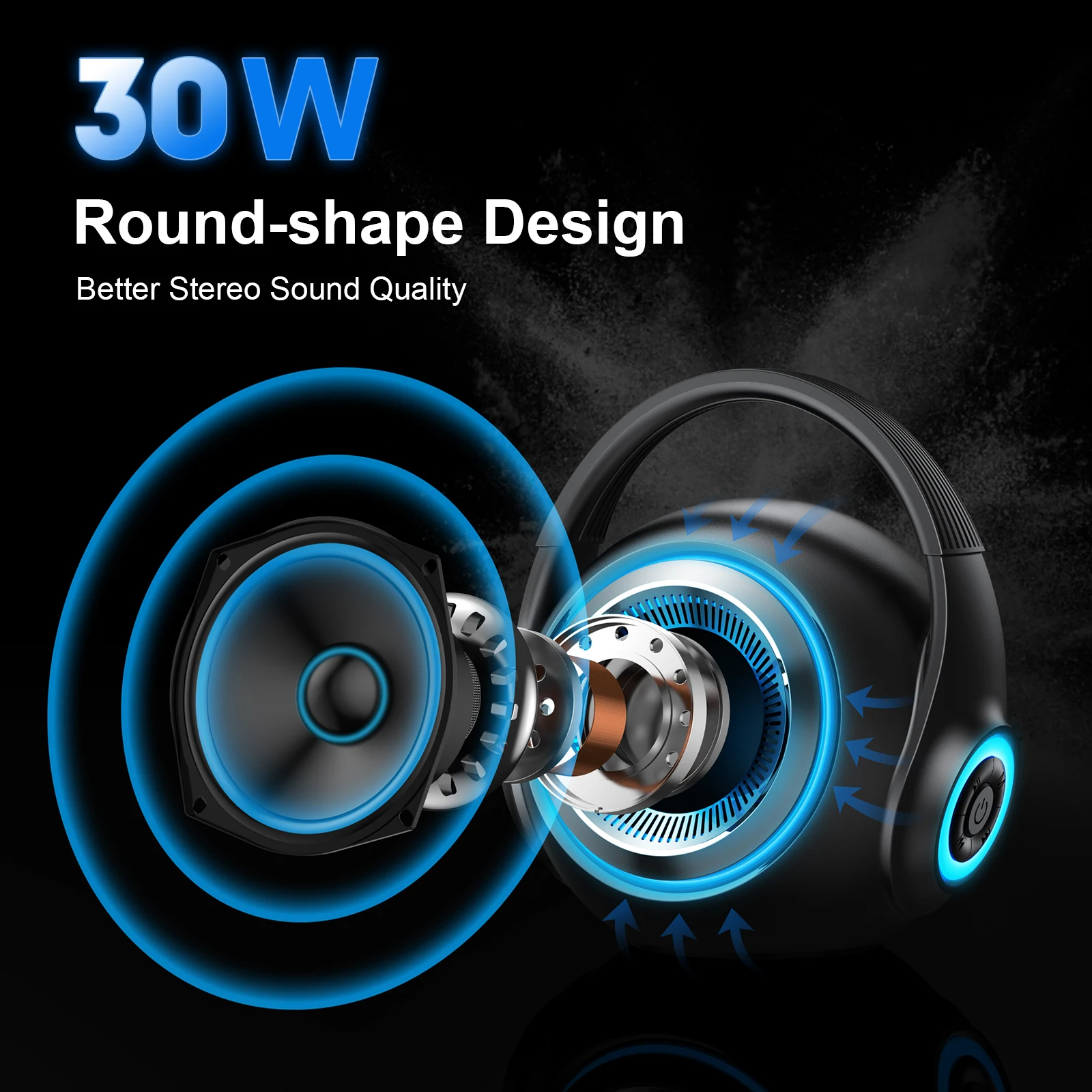 30w TWS Karaoke Machine wireless Speaker with Wireless Microphone Portable Handheld Mic Color light