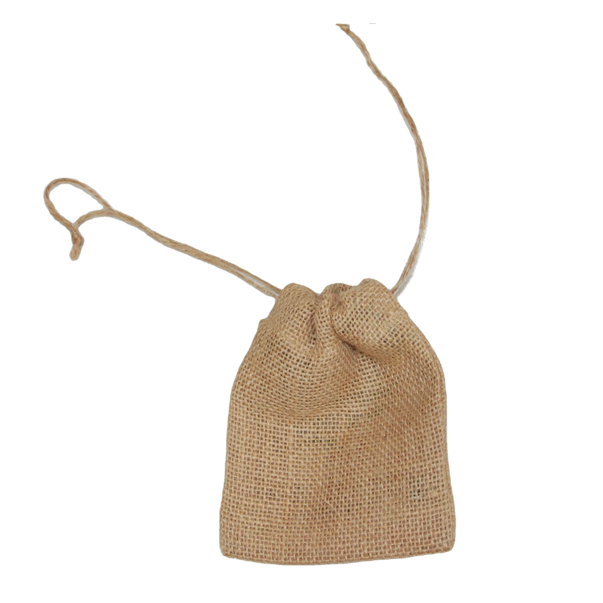 Soft and Smooth Mini Small Hemp Hessian Burlap made drawstring pouch with twine rope by prasan india