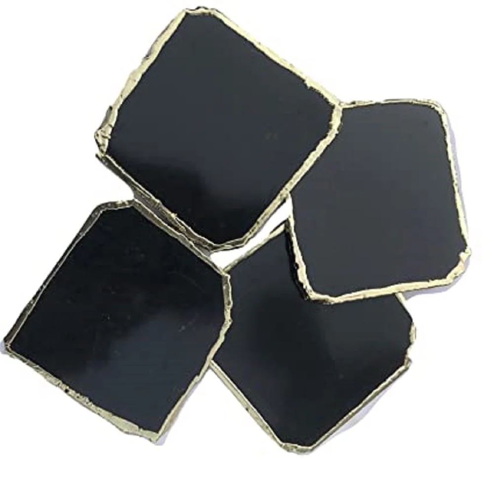 Wholesale Natural Black Agate Coaster With Golden Edge Gemstone Buy Online From Orgone Export