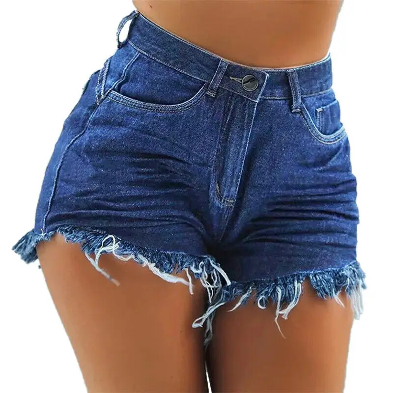 2021 Pakistan Made Denim Blue Vintage Girls Skinny Denim Shorts High Waist Jean Shorts For Ladies