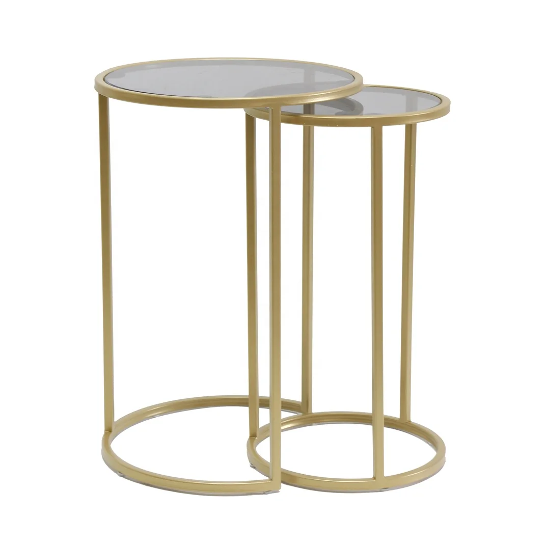 New design luxury modern Set of 2 glass top nesting side table