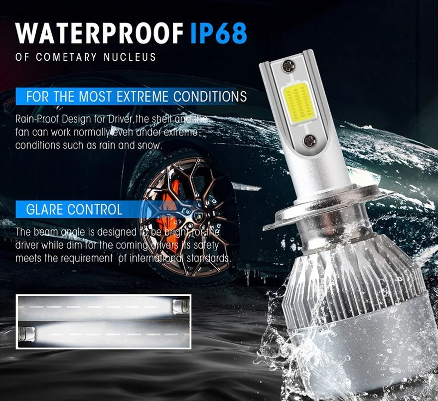 LINK-TO Free Custom Logo 48W Super Bright 16000 Lumen C6 Led Headlamp Light Bulb H4 H7 Led H7 H4 880 H1 H3 9005 9006 H11 H4