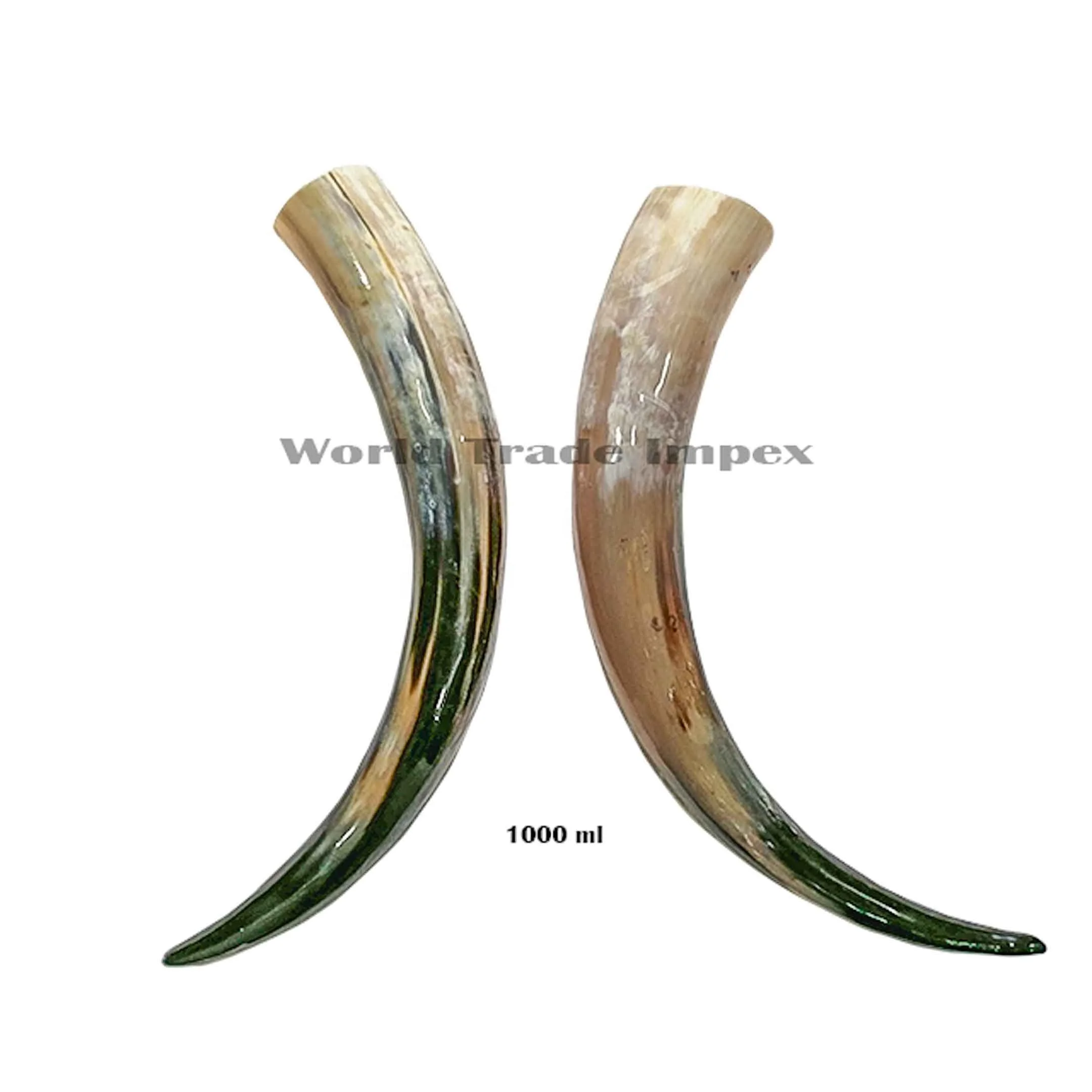 Полированный рожок для питья объемом 1 литр, изготовленный из большого рога быка
