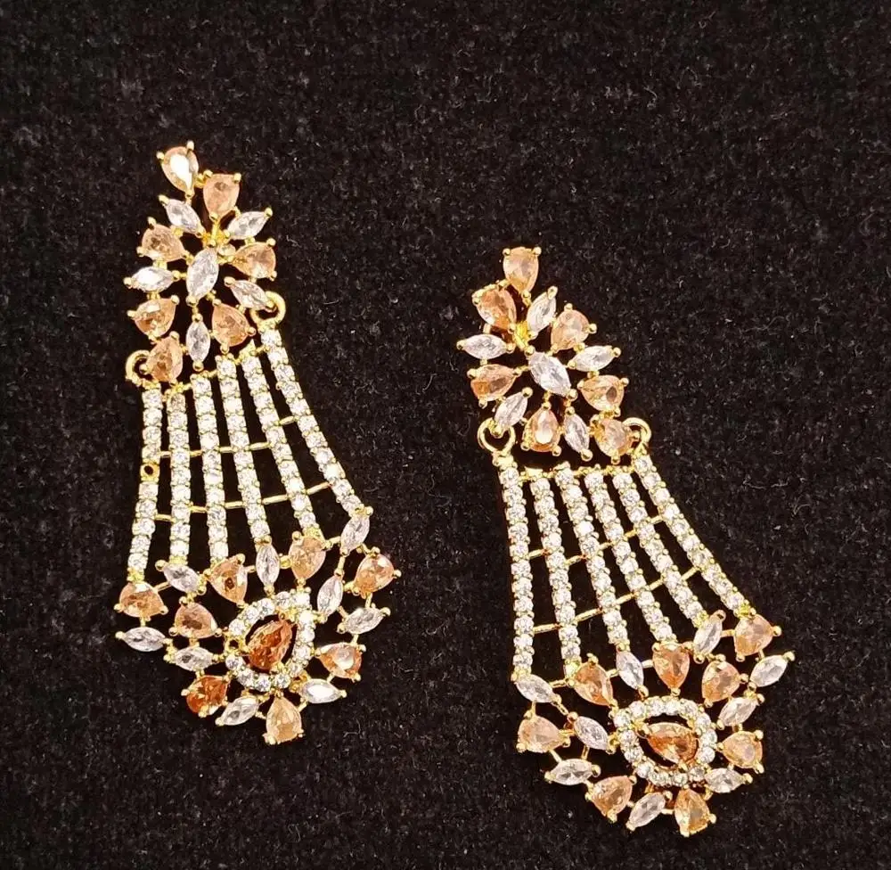 Custom Cubic Zircon Jewellery earrings for women, Indian Chandelier Gold Plated Jewellery Earrings women