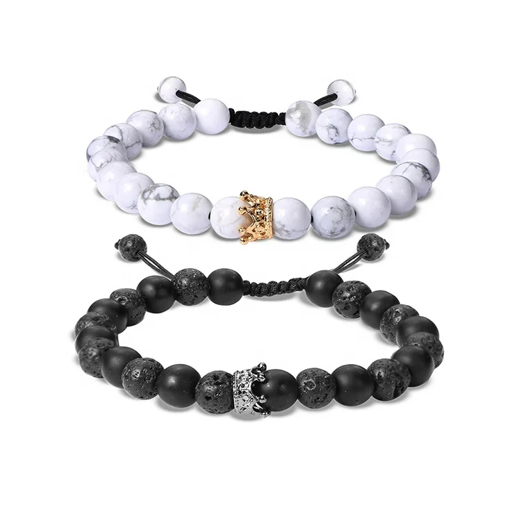 Gold Plated Beads Bracelet Imperial Crown King Couple Relationship Bracelets Luxury Fashion Charm Jewelry
