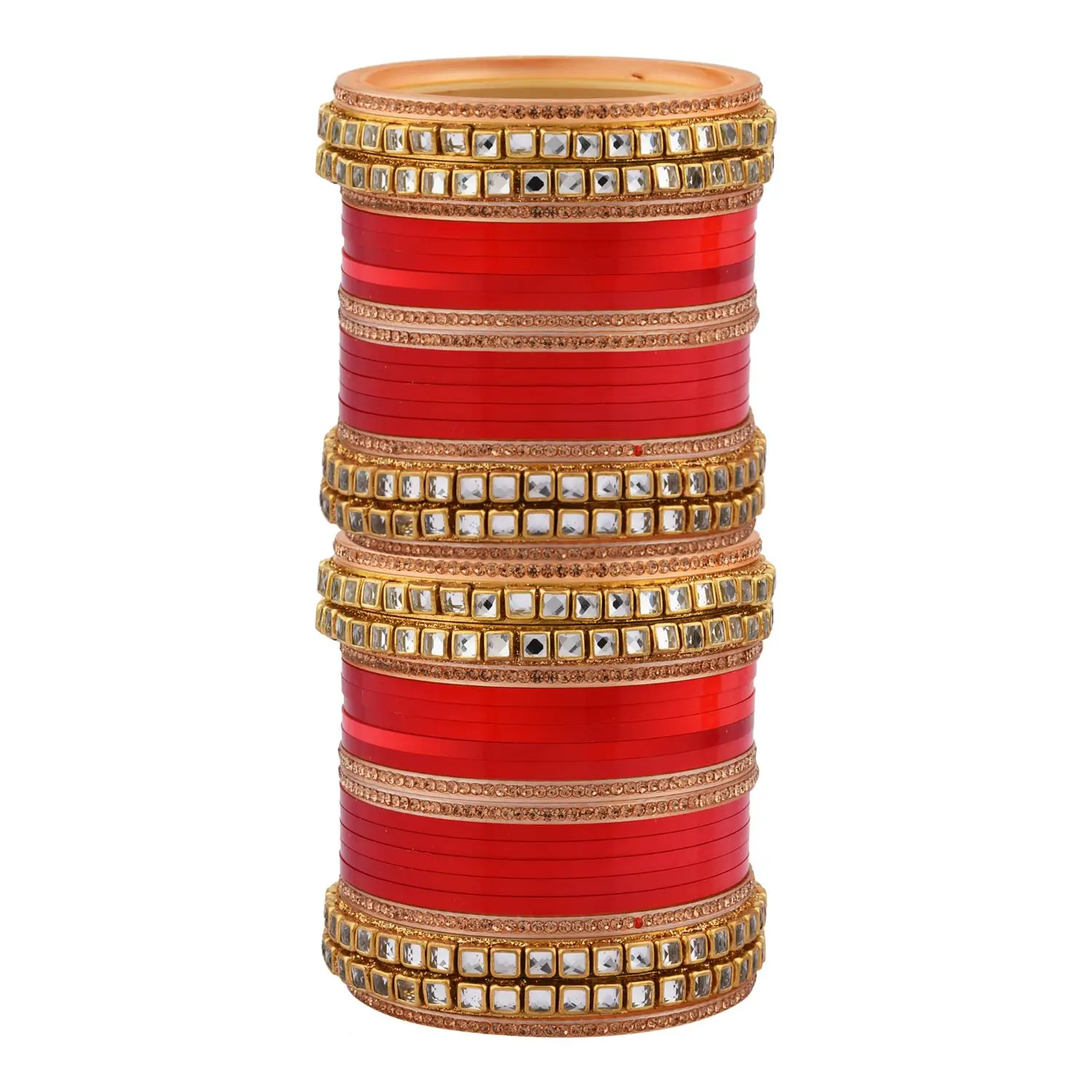 Traditional Handmade Kundan Karva Chauth Acrylic Red Bangle Bracelet Set Indian Bollywood Wedding Jewelry for Gifts