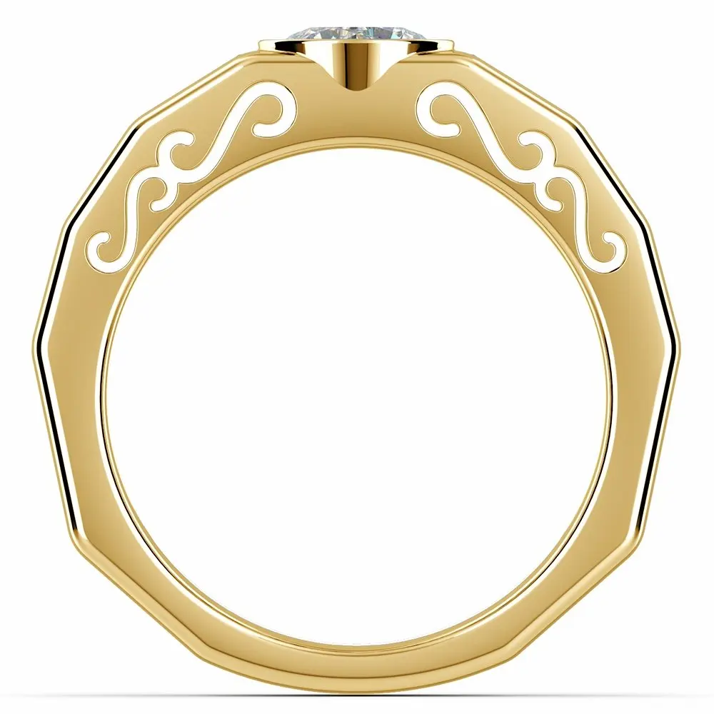 Ritzin Custom Ring Holiday Special Design Ring For Men 14k Solid Yellow Gold 7.5mm Round Brilliant Cut Moissanite Diamond Ring