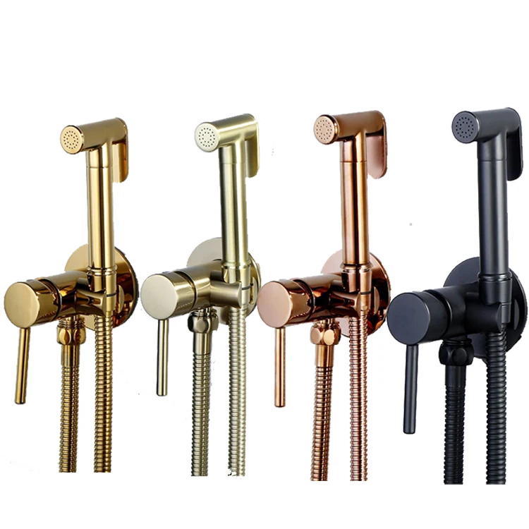 Brushed Gold Hand Held Toilet Bidet Sprayer Hot And Cold Solid Brass Bathroom Mixer Douche Kit Shattaf Shower Faucet