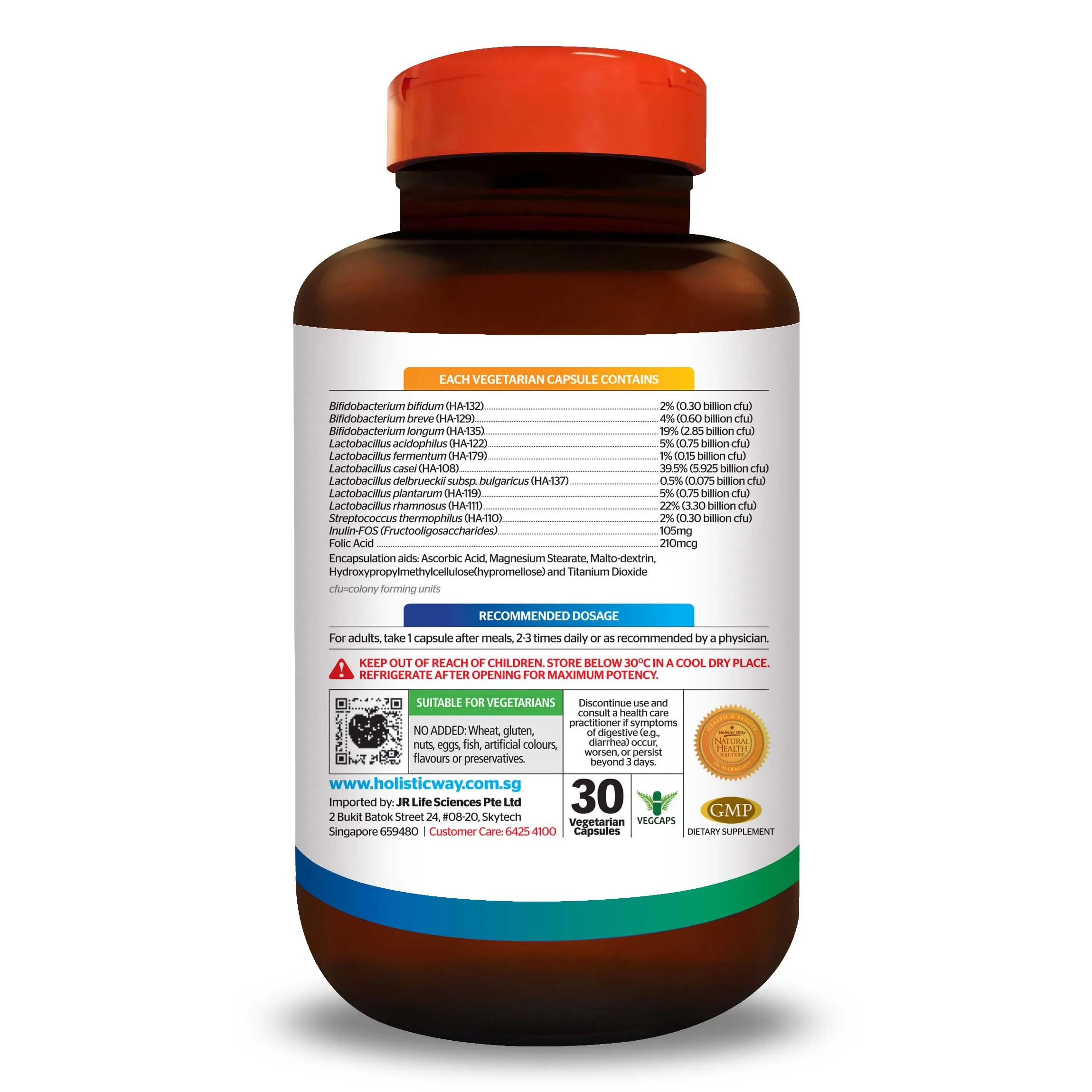 Holistic Way Acidophilus Complex 15 Billion (30 Vegetarian Capsules) Improve Gastrointestinal Healthcare Supplement