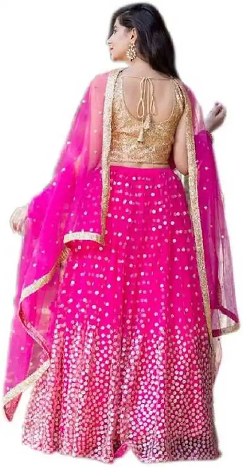 NET CRAPE EMBELLISHED SEMI STITCHED LEHENGA CHOLI (PINK) BY OMVAGMINE