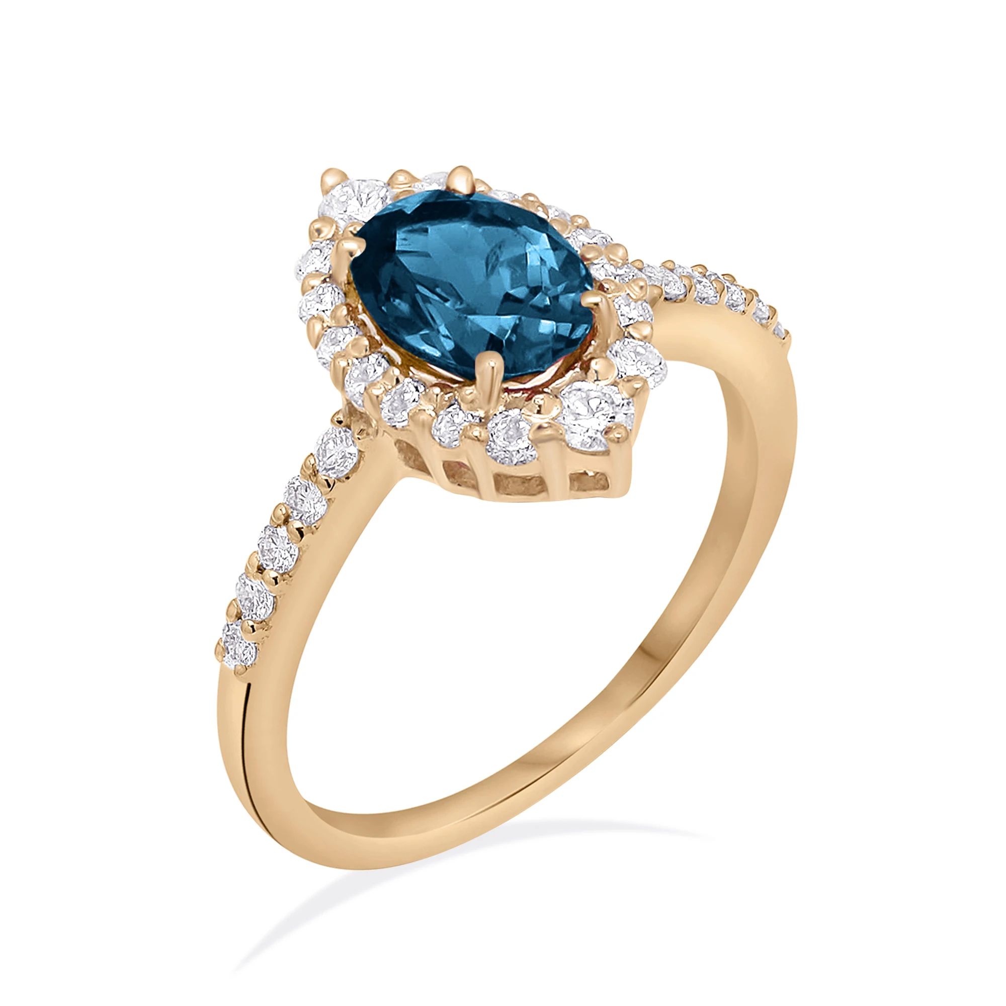 Natural London Blue Topaz Diamond Gemstone Ring 14k Gold Diamond Ring
