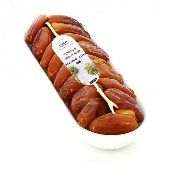 Best Deglet Nour Tunisian Dates, Branched Natural Nour Dates , Packed Dates 250 gr Tray. Mediterranean Diet.